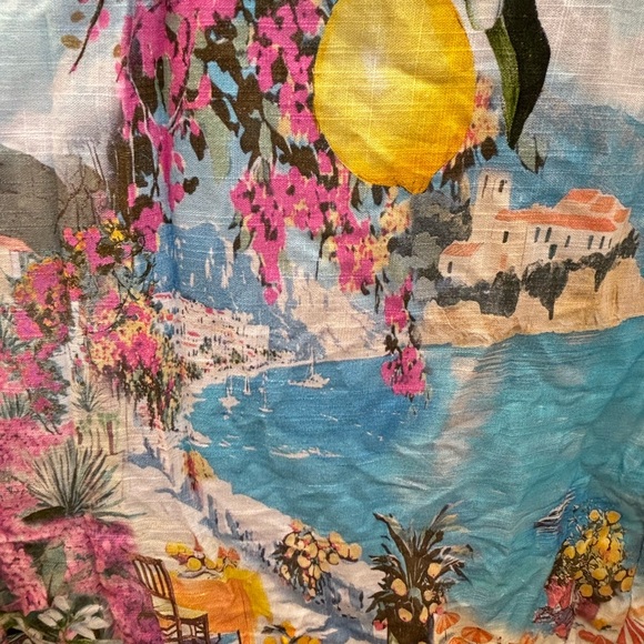 NWT Paper Heart seaside beach scene Lemoncello linen blend Maxi Dress - S - Picture 8 of 15